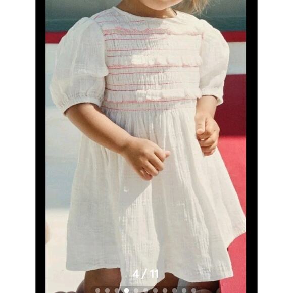 Zara Other - Zara Girls White Smocked Dress Short Sleeve Sz 4-5